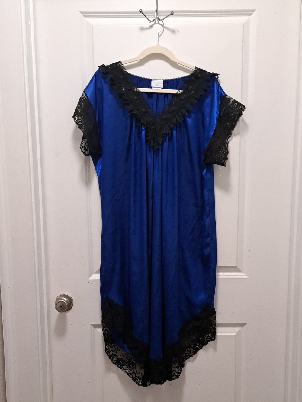 Gilligan & O'Malley Royal Blue Satin Nightgown with Black Lace
